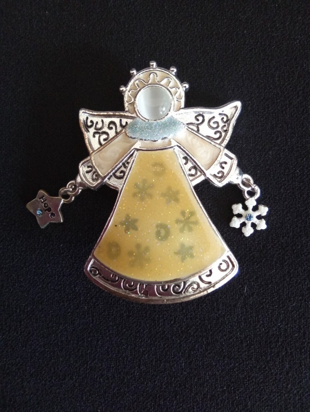 Celtic Holiday Angel Charm Brooch Pin Winged Halo Hope Star Snowflake Gems Wings